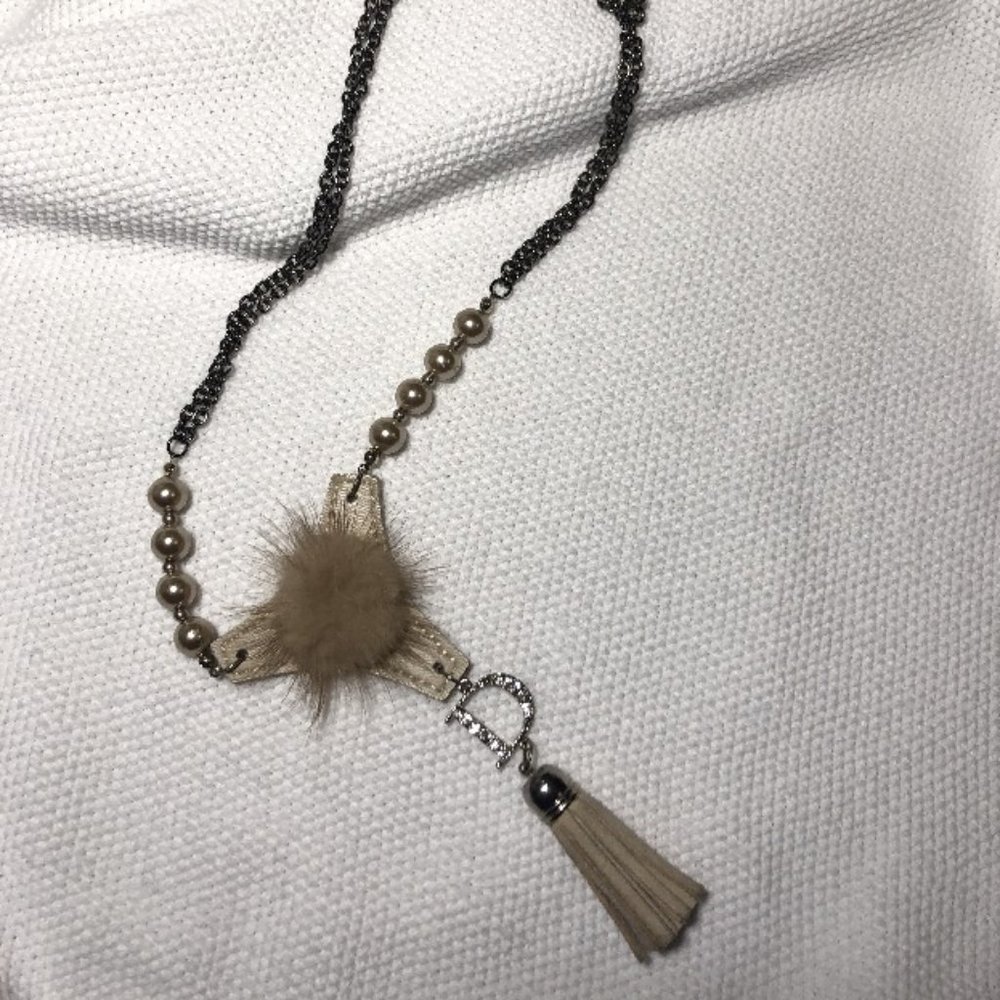 Letter "D" Initial long beaded Necklace Holiday Sparkle
